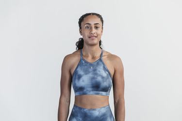 Nobull Halter Tie-Dye Women's Sports Bras Blue | Australia (BF2608)